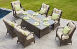 Turnbury Outdoor 7 Piece Patio Wicker Gas Fire Pit Set Rectangular Table With Arm Chairs by Direct Wicker(D0102HHGELW)