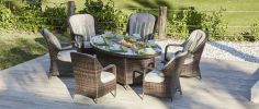 Turnbury Outdoor 7 Piece Patio Wicker Gas Fire Pit Set Oval Table with Arm Chairs by Direct Wicker(D0102HHGELA)