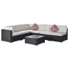 Outdoor Garden Patio Furniture 7-Piece PE Rattan Wicker Sectional Cushioned Sofa Sets with 2 Pillows and Coffee Table(D0102HPWT9A)