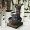 16inches Outdoor Water Fountain with LED Light - Modern Curved Indoor-Outdoor Waterfall Fountain(D0102HP31TW)