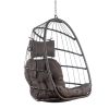 Indoor Outdoor Wicker Rattan Swing Chair with Aluminum Frame and Dark Grey Cushion Without Stand 265LBS Capacity(D0102HPNX2V)