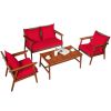 4 Pieces Acacia Wood Patio Rattan Furniture Set(D0102HPNXIU)
