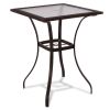 28.5 Inch Outdoor Patio Square Glass Top Table with Rattan Edging(D0102HPF2TV)