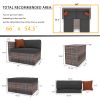 5 Pieces Outdoor Patio Garden Brown Wicker Sectional Conversation Sofa Set with Black Cushions and Red Pillows,w/Protection Cover(D0102HXV3S2)