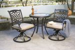 3 Piece Bistro Set, Cast Aluminum Dining Table Swivel Rocker Chairs Outdoor Patio Furniture(D0102HEV42V)