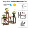 4-Story 7-Seat Multi-Function Carbonized Wood Plant Stand Vertical Shelf Flower Display Rack Holder(D0102HHJWSA)