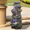 Outdoor Fountain 40inches Poly-resin Rock Water Fountain with LED Lights(D0102HP31NW)