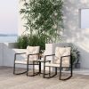 3 Piece Patio Set Outdoor Patio Furniture Set Modern Rocking Chair Cushioned Chairs Conversation Sets with Coffee Table (Gray)(D0102HP3YIG)