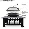 32in 3 in 1Multifunctional Fire Pit Table  Metal Square Patio Firepit Table with Spark Screen, Cover, Log Grate and Poker XH(D0102HP8RSG)