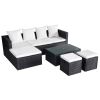 4 Piece Garden Lounge Set with Cushions Poly Rattan Black(D0102HEJSNY)