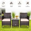 3 Pcs Patio Wicker Rattan Outdoor Furniture Conversation Set with Coffee Table for Garden Lawn Backyard Poolside.(Blue Cushion).(D0102HPI3WV)