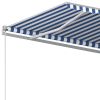 Automatic Retractable Awning with Posts 13.1'x9.8' Blue&White(D0102HXVMST)