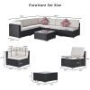 Outdoor Garden Patio Furniture 7-Piece PE Rattan Wicker Sectional Cushioned Sofa Sets with 2 Pillows and Coffee Table(D0102HX1GCJ)
