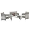 Outdoor 4-Piece Set patio furniture Sectional Sofa Sets All Weather Rattan Manual Wicker Conversation Set with Cushions and Table XH(D0102HEBBSW)